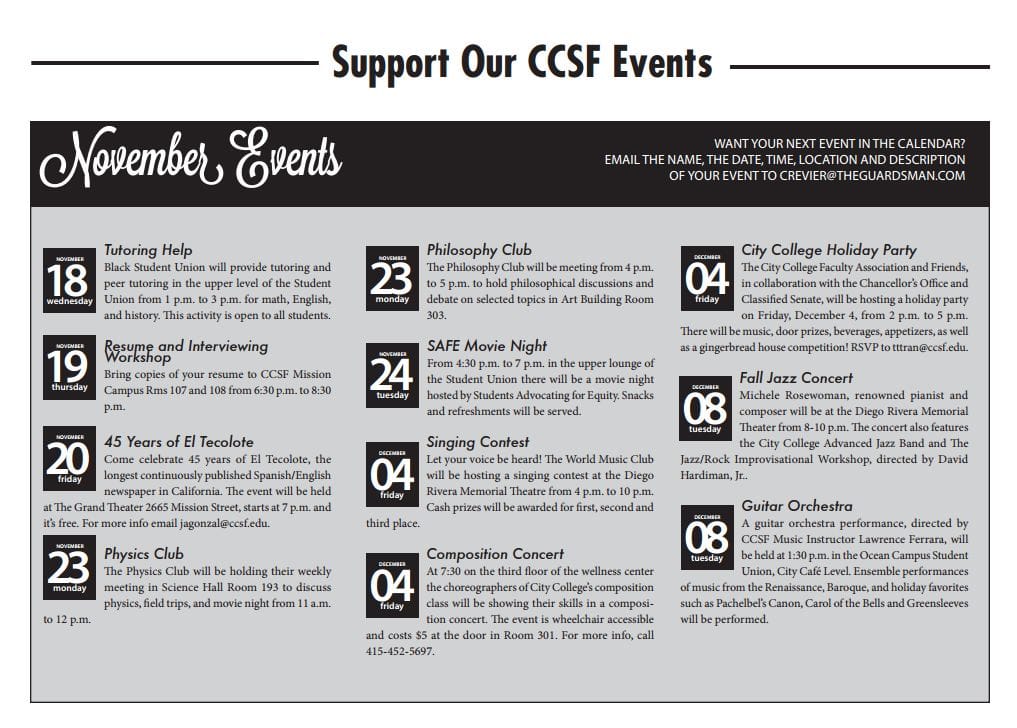 NOV. 18 – Dec. 1, 2015 CALENDAR