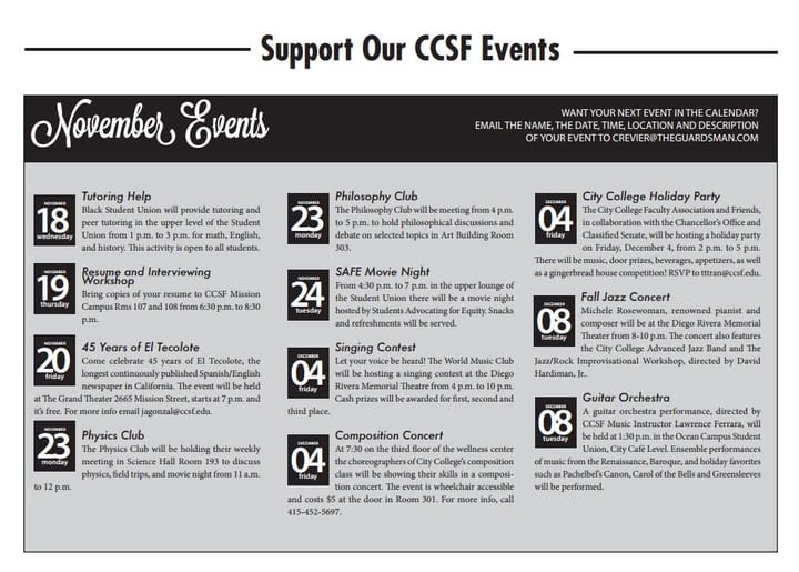 NOV. 18 – Dec. 1, 2015 CALENDAR