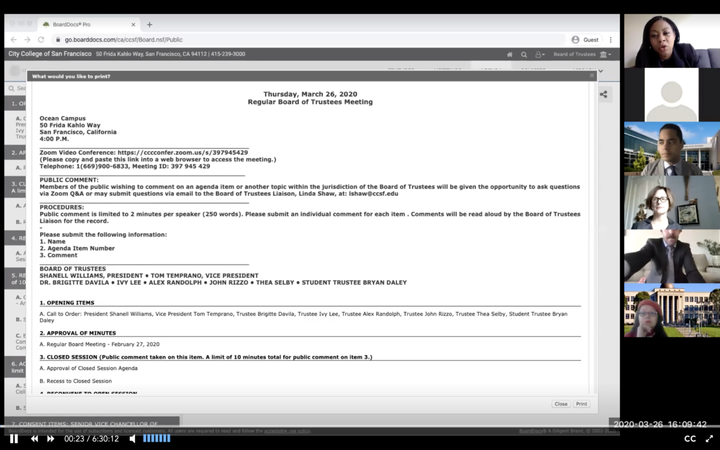Board of Trustees and All Other Public Meetings Convene Online Using Zoom