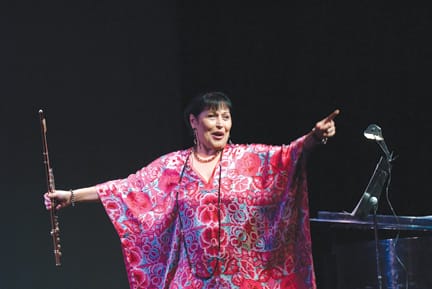 Elena Duran performs in Diego Rivera Theatre Aug. 28 to comemorate 70th anniversary Rivera's "Pan American Unity" mural as well as the Mexican bicentennial and City College's 75th anniversary. By Sabrina Bot / The Guardsman