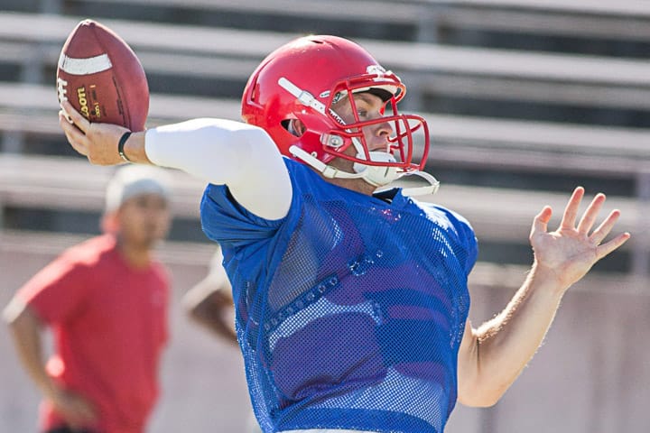 Rams quarterback Turner Baty looks to pass during practice on Friday, Aug. 30, 2013, at Ocean campus. Photo by Santiago Mejia/The Guardsman