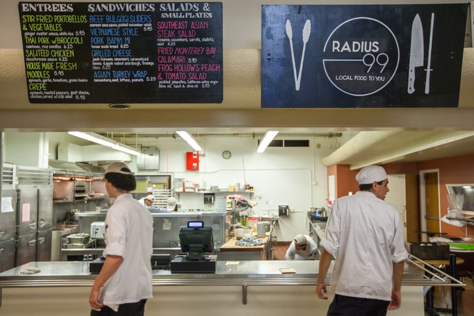 Culinary Arts and Hospitality Studies students prepare for the grand opening of the new Ocean campus restaurant Radius 99 on Wednesday, Aug. 27, 2014 at City College.  The menu features food procured from vendors no further than 100 miles from campus. (Photo by Nathaniel Y. Downes)