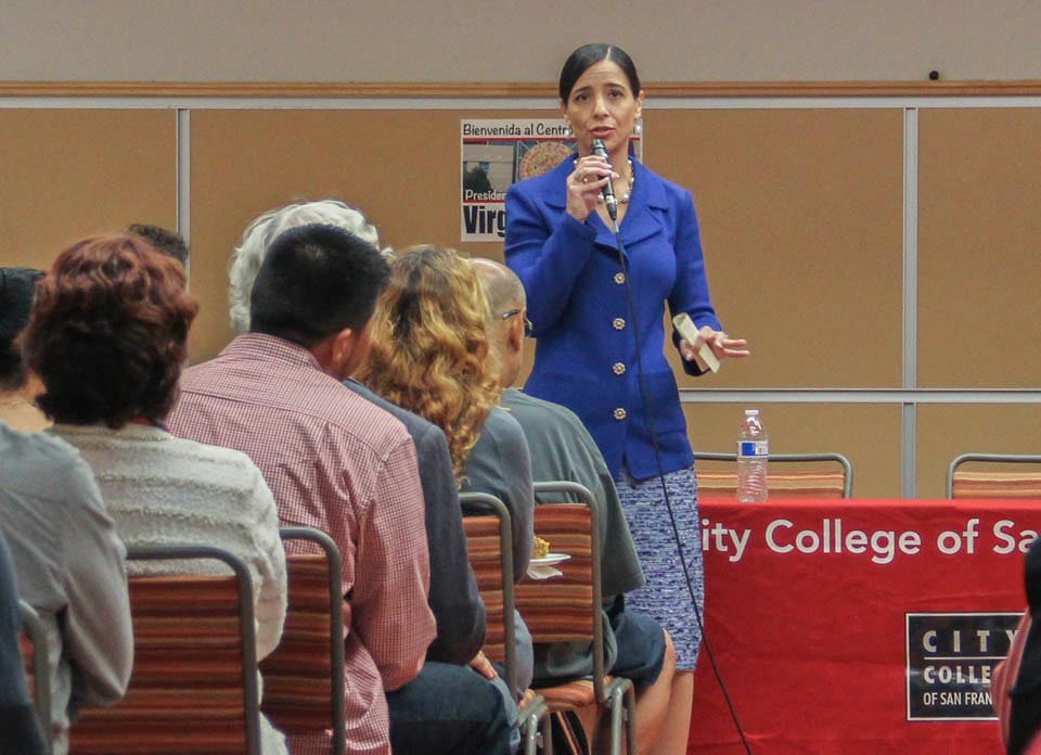 Virginia Parras speaks to students at Mission Campus, Oct. 22, 2014. (Photo by Khaled Sayed)