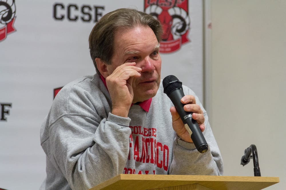 City College football Head Coach George Rush announcing his retirement at a press conference Jan 16, 2015. Photo by Khaled Sayed.