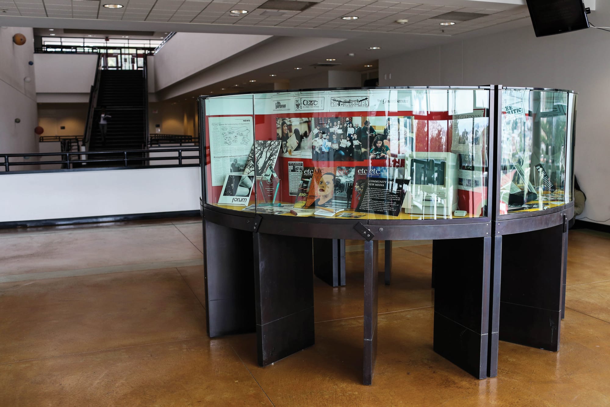 An exhibit celebrating 80 years of City College, curated by the CCSF Journalism Dept. and the CCSF Library Archives, is currently up on display in the City College Ocean Campus library, May 28, 2015. (Photo by Natasha Dangond/ TheGuardsman)