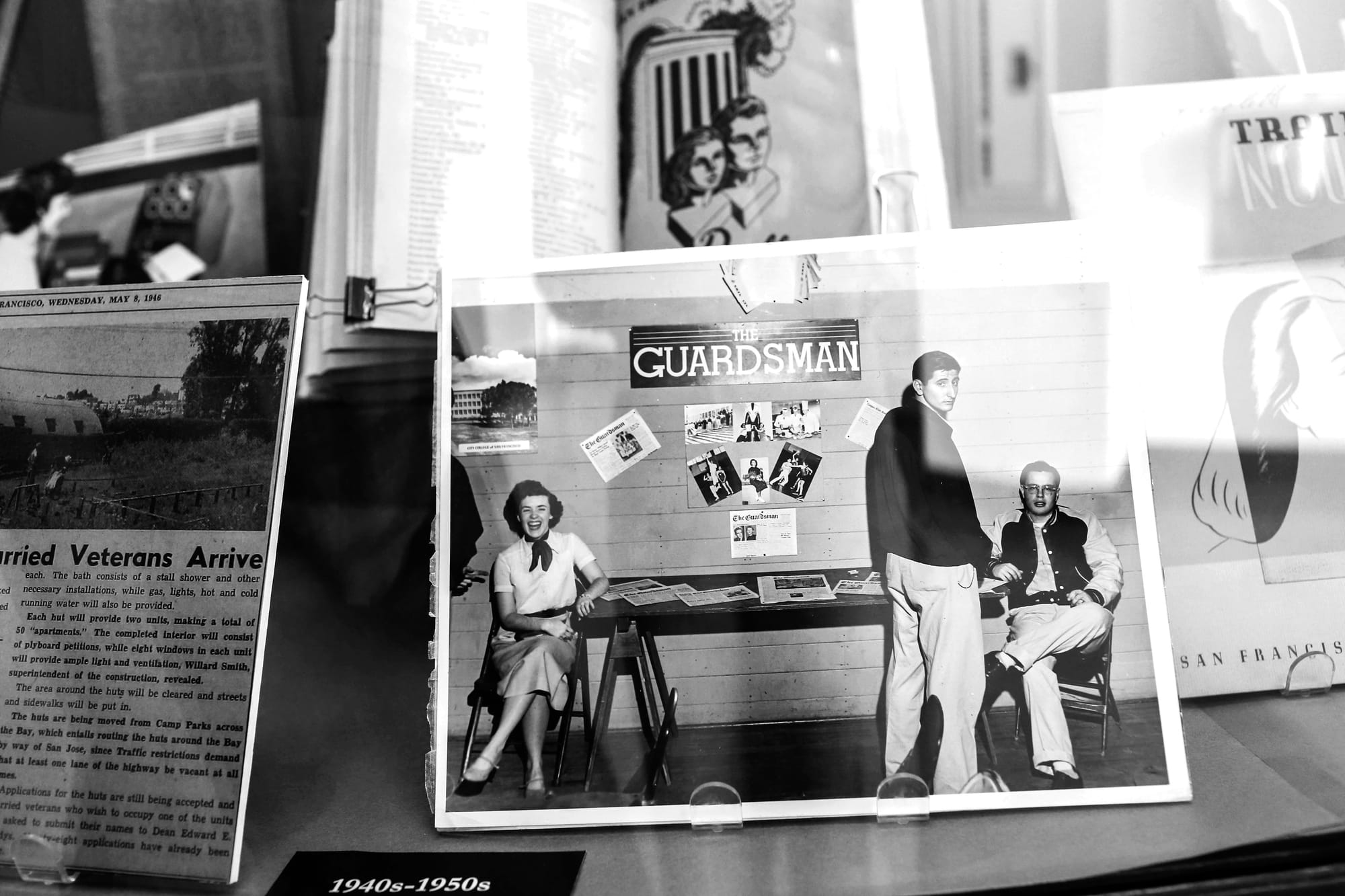 A history exhibit of The Guardsman is on display on the third floor of Rosenberg Library. (Photo by Natasha Dangond/The Guardsman) 