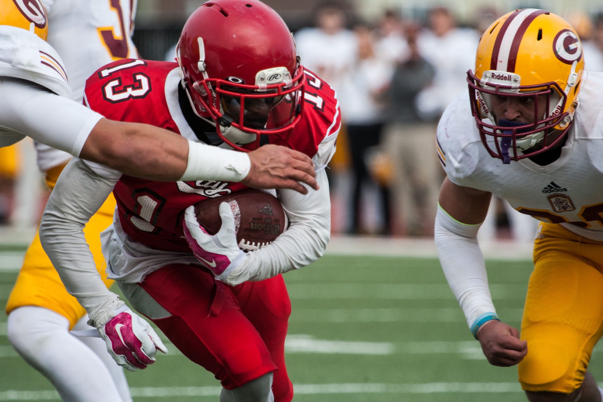 City College’s Namane Modise (RB) (13) scores a touchdown against Saddleback College defense during the California Community College state championship game at Rush Stadium on Saturday, Dec. 12, 2015. (Photo by Khaled Sayed/The Guardsman)