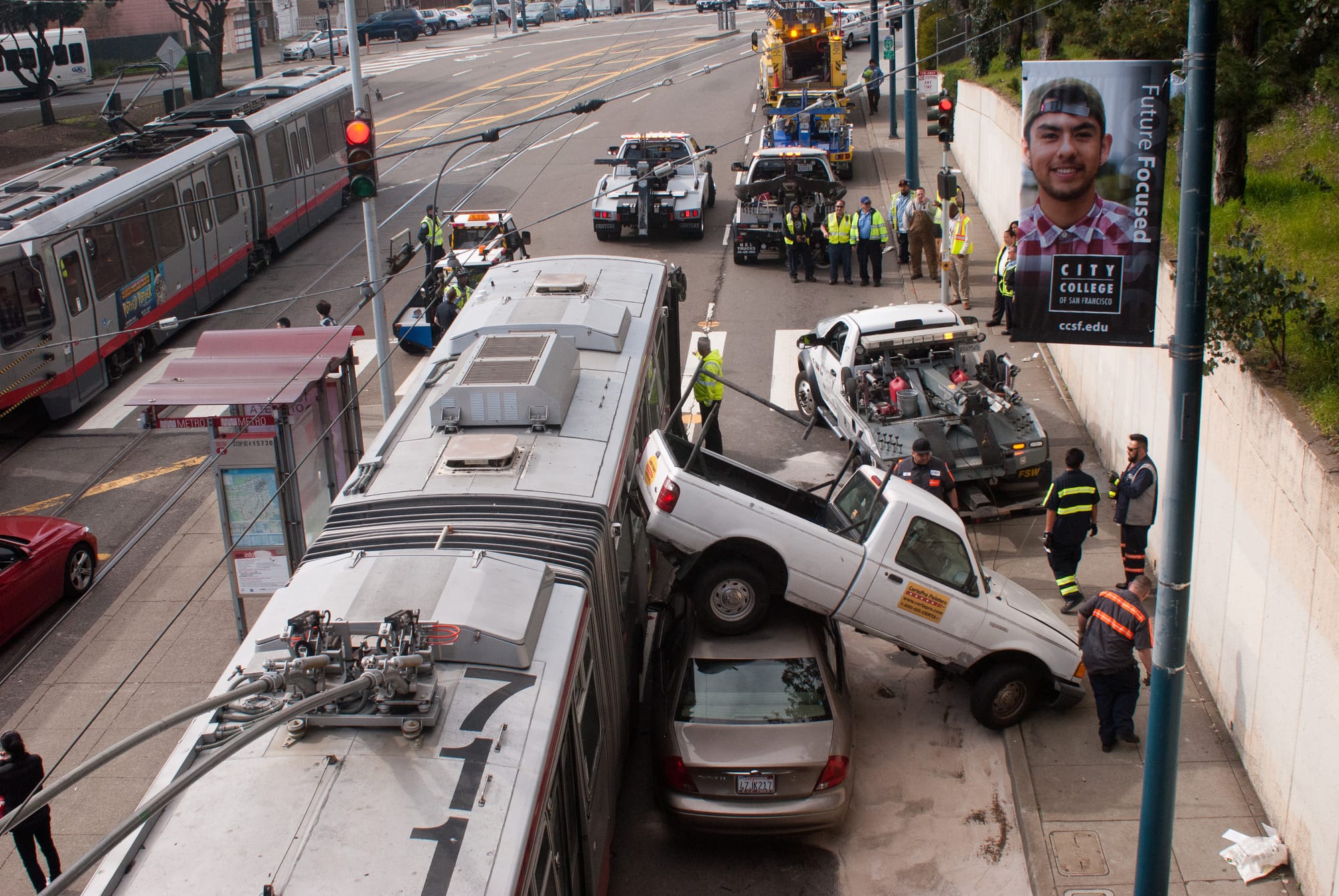 Multiple vehicle accident, with two possible injuries, at the intersection of Ocean, Geneva and Phelan Avenues. February 12, 2016 (Photo by Franchon Smith/The Guardsman)