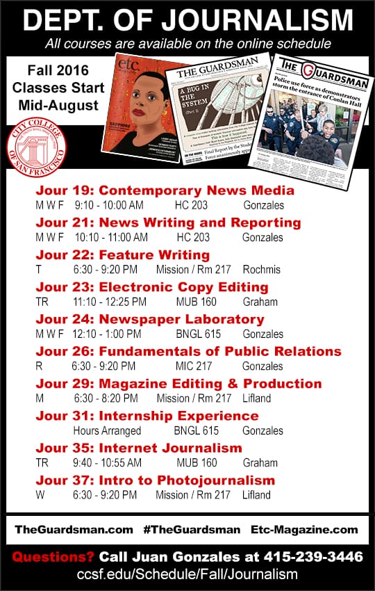 Fall 2016 course schedule