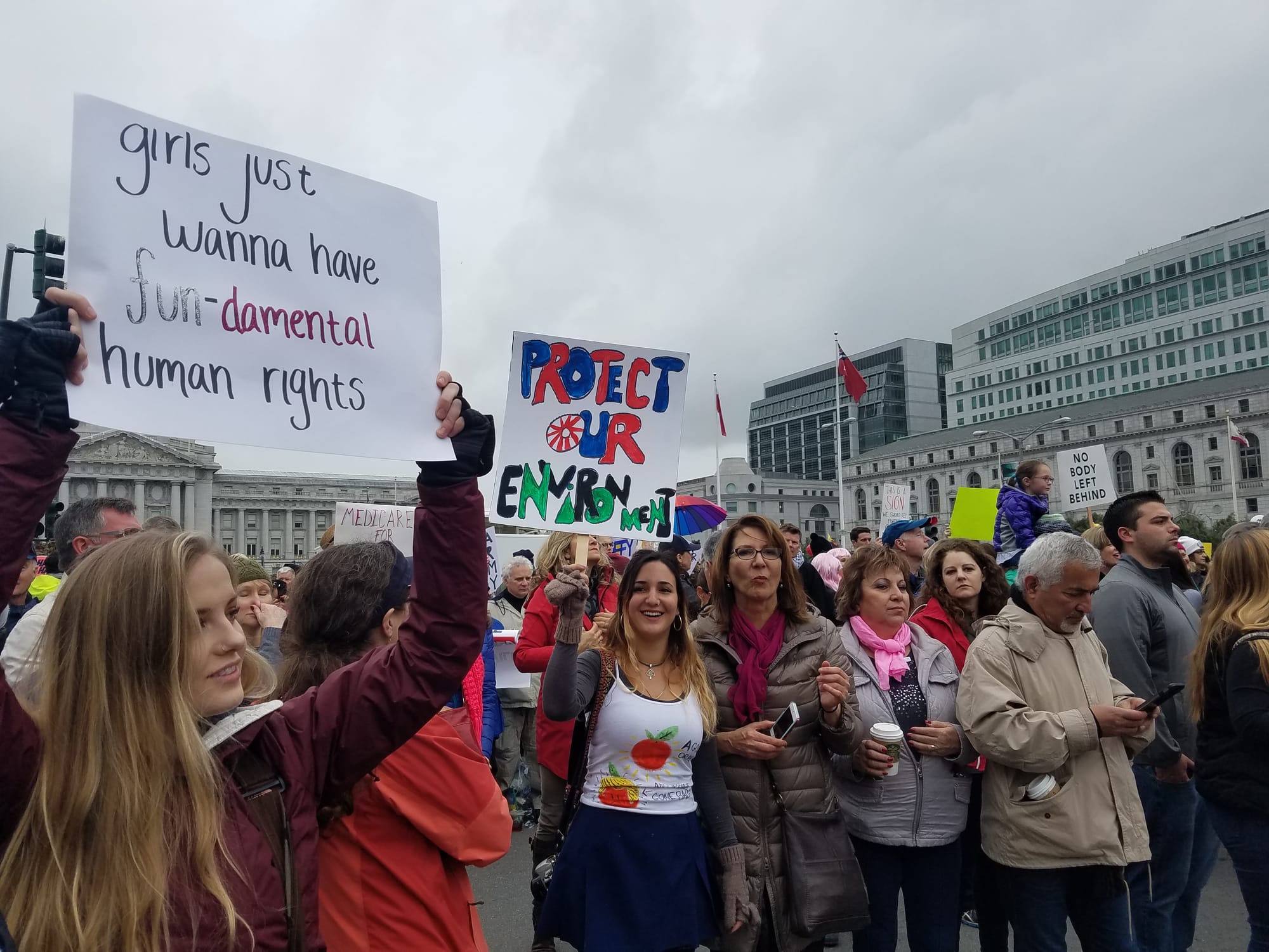 Standing alongside women in solidarity, were men who came out to march the 1.7 miles on Jan. 21, from Civic Center to Justin Herman Plaza. (Photo by Bethaney Lee/ The Guardsman) 