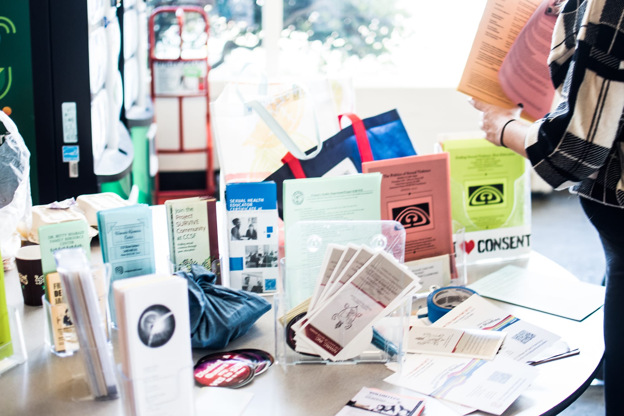 Pamphlet display of the Gender Diversity Project, at Multicultural Day, Smith Hall, Ocean Campus. Photo by Otto Pippenger, Nov. 10, 2017. 