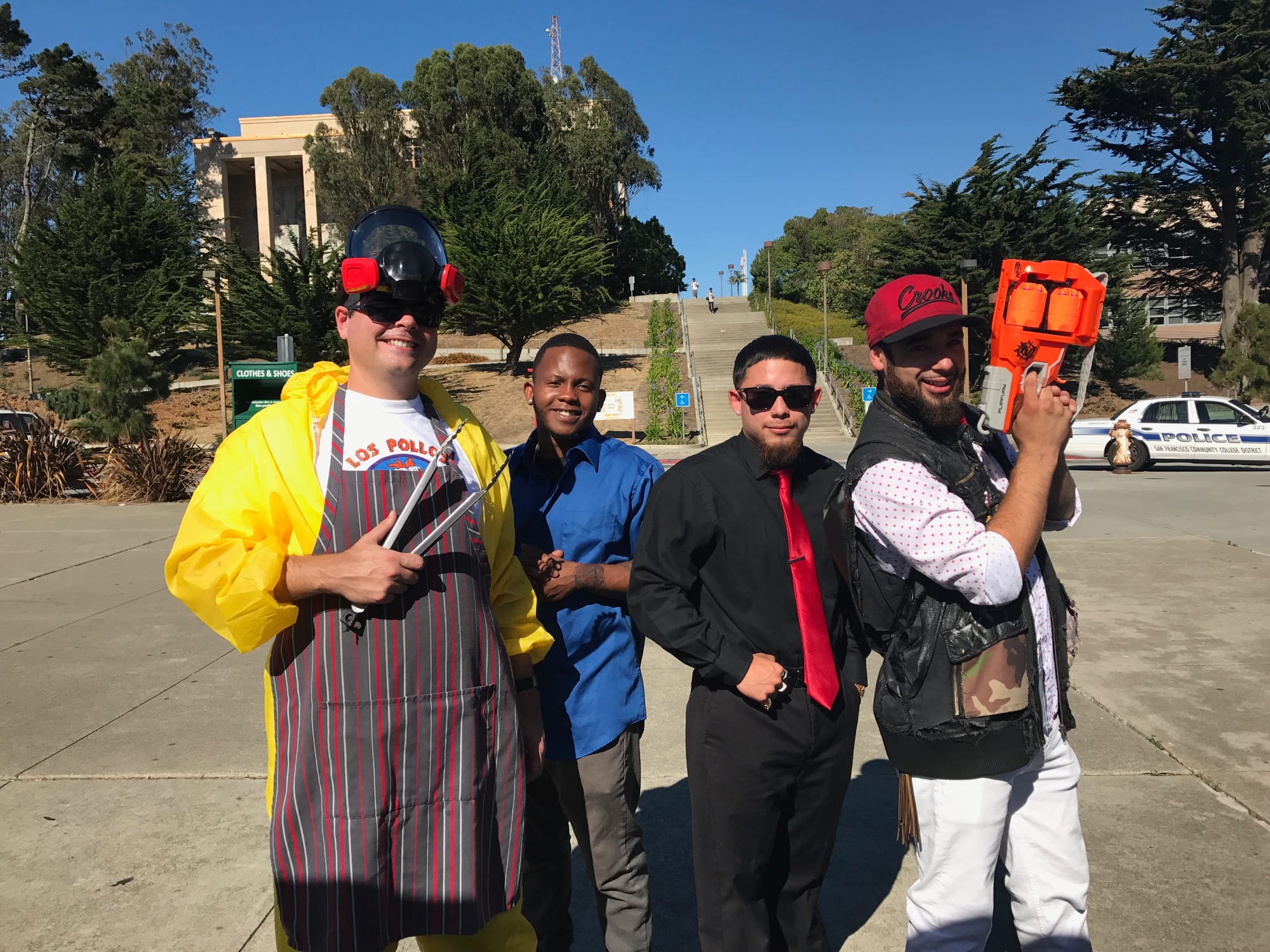 Left to right: Members of the Entrepreneurship Club, Ted Manahan, Ben Louis-Jean, Chase Lopez, Luis Miguel Bermudez Sr., Thursday, Oct. 26, 2017. (Photo by Diane Carter) 