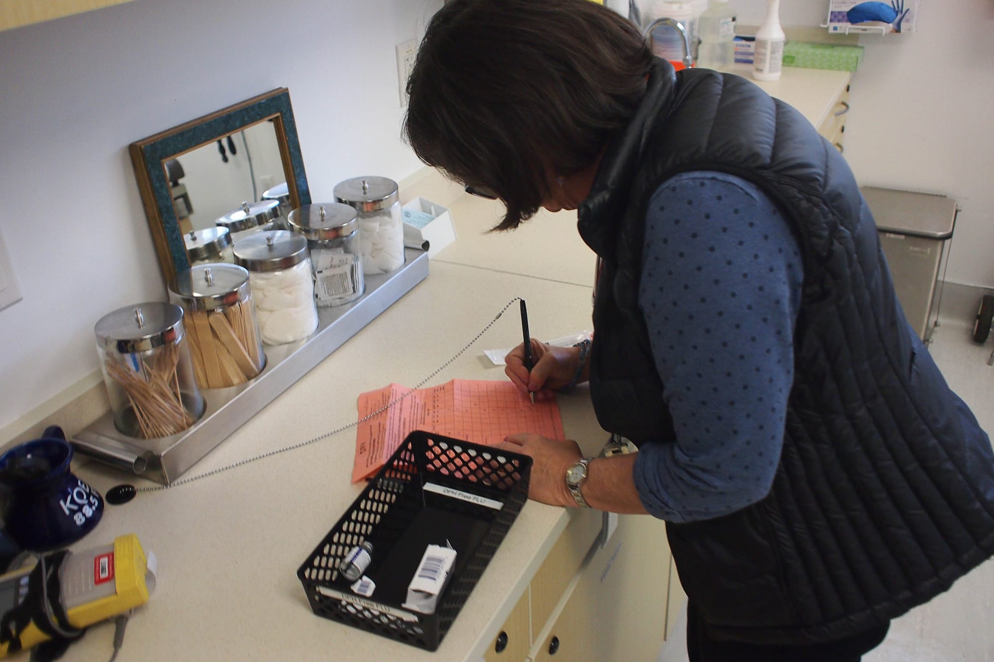Jan. 24, 2018. Nurse Paula Cahill preparing documents for a students vaccine at Student Health Services on the Ocean campus of City College of San Francisco. Photo by Cameron Ehring/The Guardsman