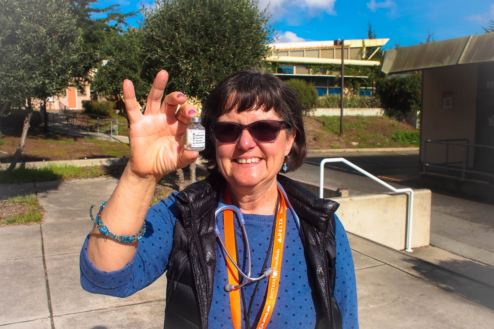 Jan. 24, 2018. Nurse Paula Cahill holding a vial of the influenza vaccine at Student Health Services on the City College Ocean campus. Photo by Cameron Ehring/The Guardsman 