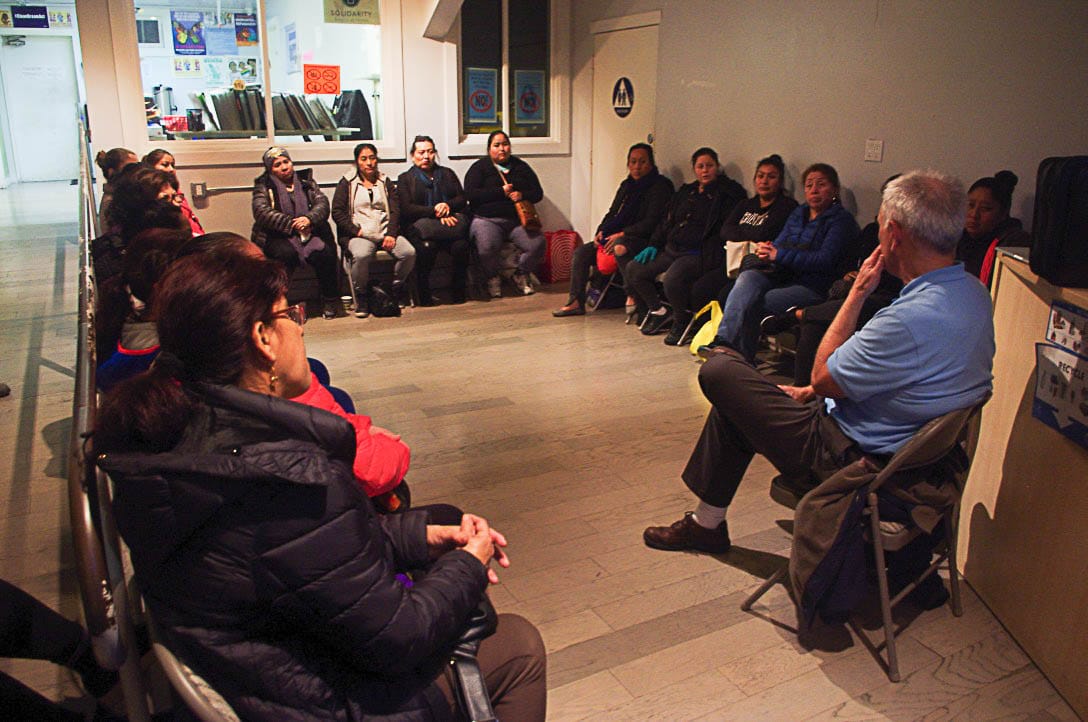 La Colectiva de Mujeres gather at the office of the Day Labor Program to plan their protest of the cancellation of the labor studies class Working Tales, on Jan. 22. Photo by Victor Tence. 