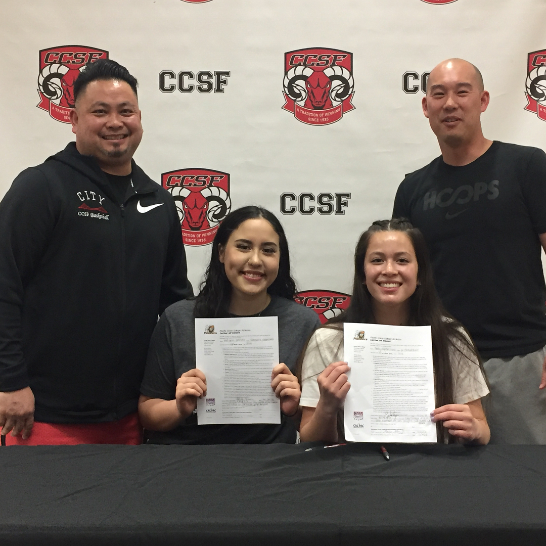 Eric Love, left to right, Helen Spencer, Emily Nepomuceno, and Derek Lau sit-in during signing day on April 24, 2018. Photo courtesy of CCSF Athletic Department.