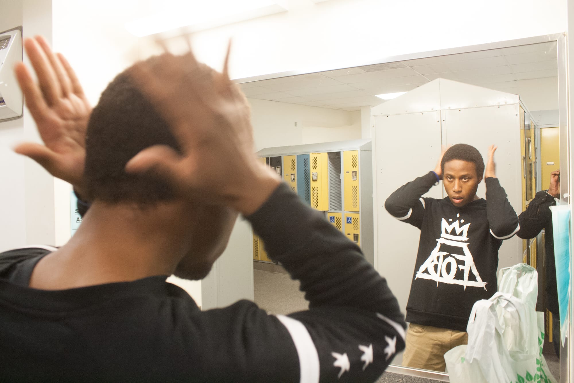 Student Andrew Trought after taking a shower at the Wellness Center on Ocean Campus on March 14, 2018. Photo by Cory Holt/The Guardsman. 