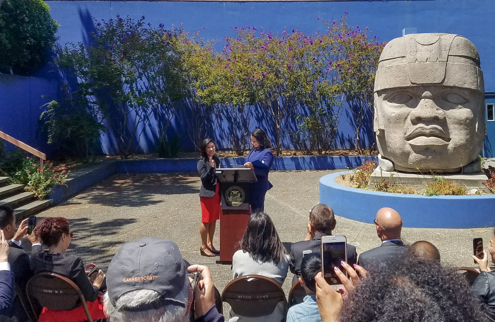 Mayor London Breed appoints Ivy Lee, previously the chief of staff and a legislative aide to District 6 Supervisor Jane Kim, to City College's Board of Trustees on July 20 in Diego Rivera Theatre's courtyard. (David Mamaril Horowitz / The Guardsman)